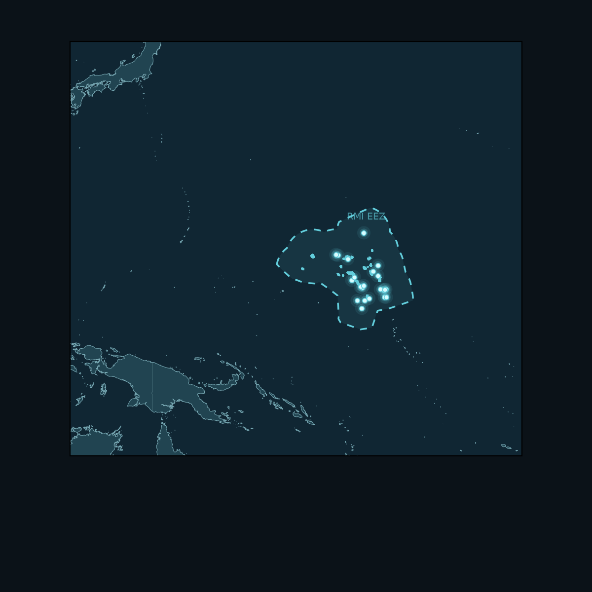 Regional Pacific map highlighting the Marshall Islands atolls and Exclusive Economic Zone