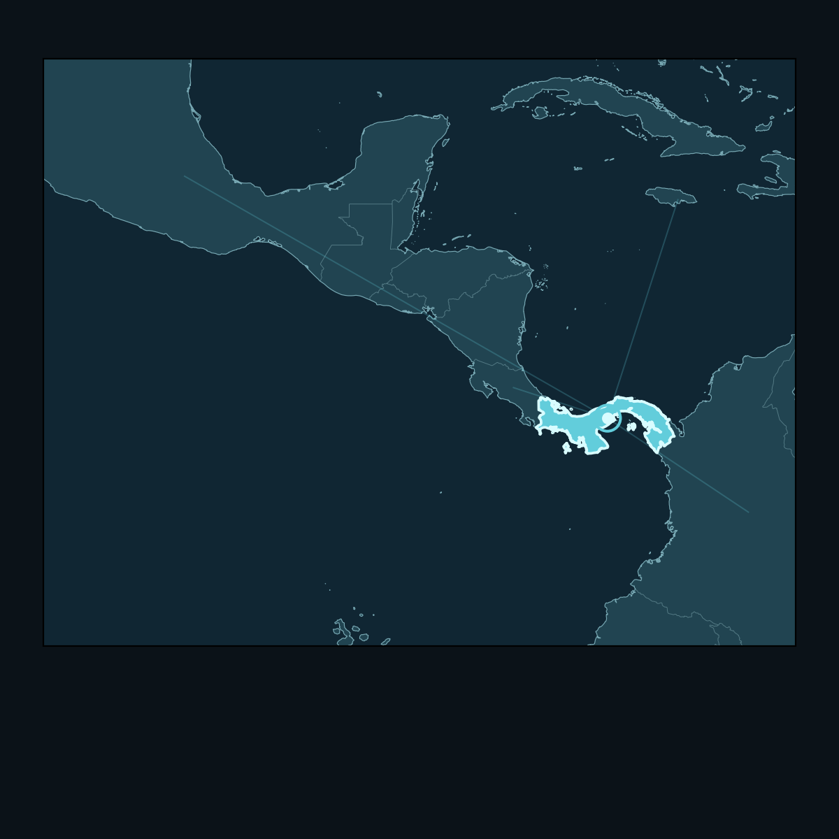 Regional map highlighting Panama within its wider geographic context