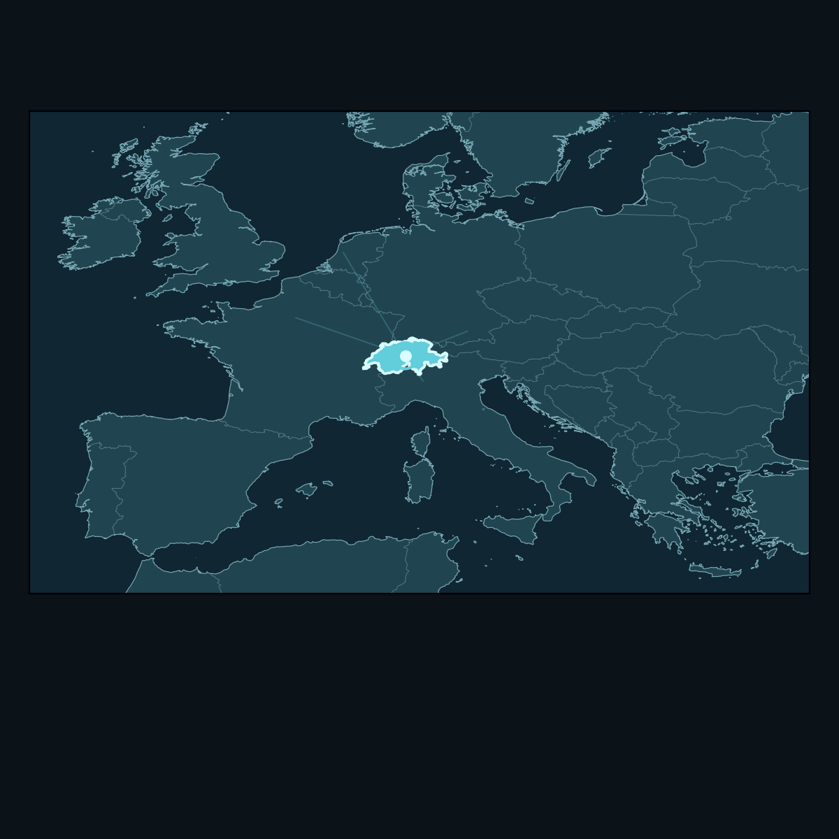 Regional map highlighting Switzerland within its wider geographic context