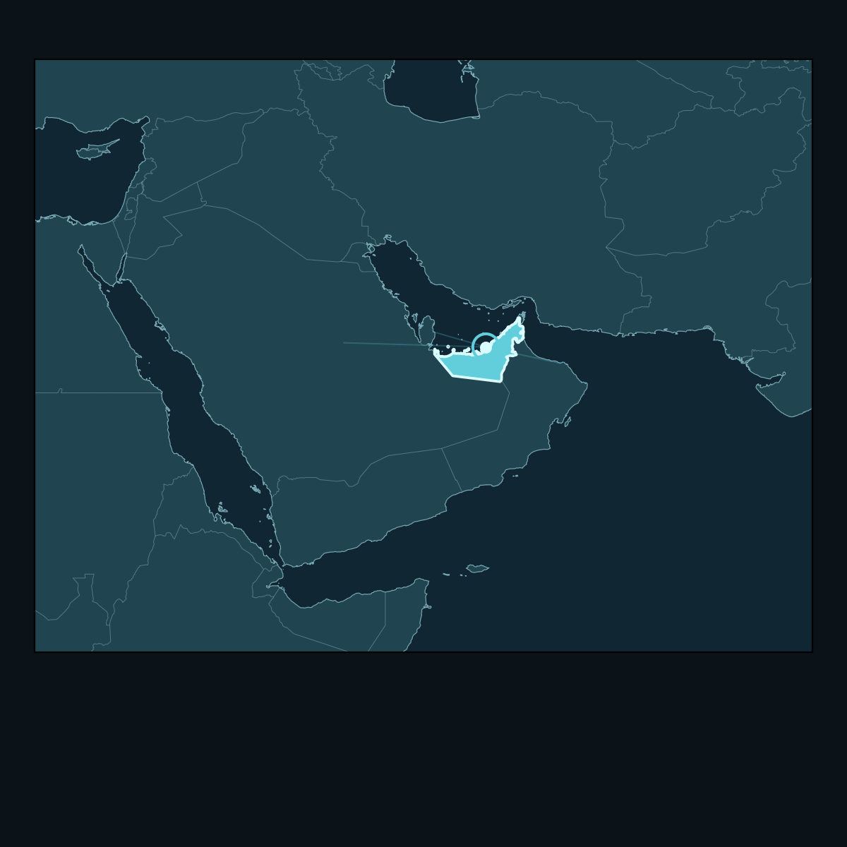 Regional map highlighting United Arab Emirates within its wider geographic context